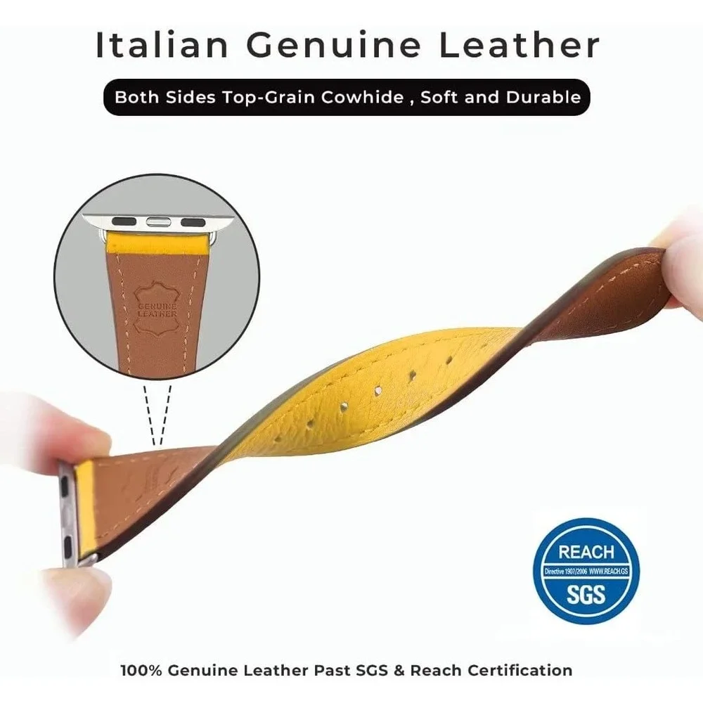 Genuine Yellow Italian Leather Watch Band 44/45/46/49MM Apple Watch Strap New